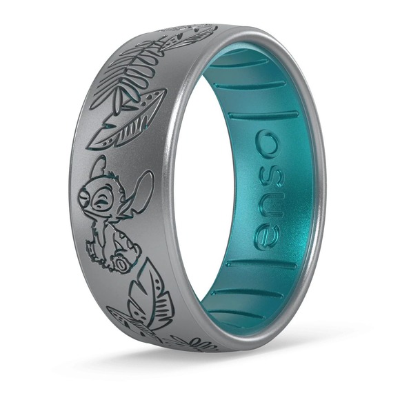 Enso Rings Disney Silicone Rings - Stitch Kiss - Silver/Peacock Quartz - Size 7 - Picture 1 of 7